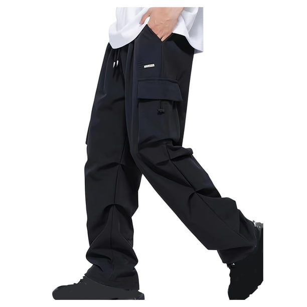 Pantalones de trabajo para hombre, de color liso, con cordón, cintura elástica y múltiples bolsillos