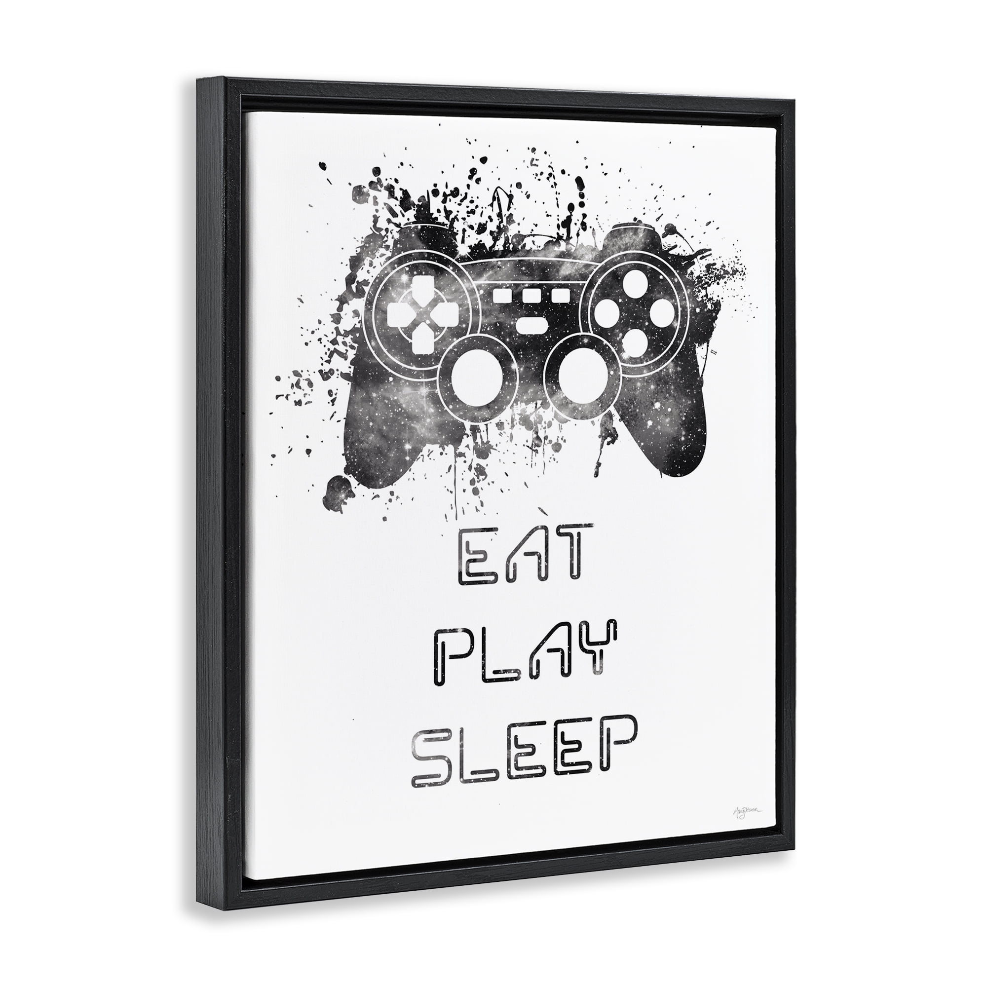Stupell Industries Eat Play Sleep Gaming Typography Painting Black Floater Framed Art Print Wall Art, 17 x 21