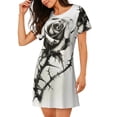 thumbnail image 2 of Disketp Black And White Rose para Camisón Corto de Manga Corta para Mujeres, Camisón Cómodo con Escote Redondo, Bonito y Confortable, 2 of 6
