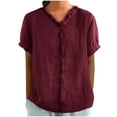 thumbnail image 1 of Camisas de Manga Corta para las Mujeres Casual V-Cuello Sólido Encaje Blusa Superior, Camisa de Verano de Moda para Diario Y Fiesta, 1 of 6