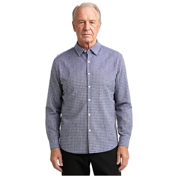SiiRoh Men Elderly Adaptive Tee Shirts Open Back with Full Back Overlap Loose Long Sleeve Button-up Shirt for Daily Caring Dark Blue L