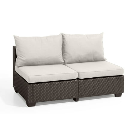 Keter California 2 Seater Outdoor Seating Patio Sofa Loveseat In Resin Plastic Rattan Wicker With Cushions Cappuccino Brickseek