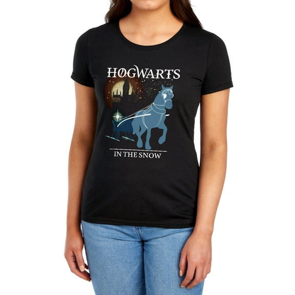 Harry Potter Hogwarts Christmas In The Snow Women's T Shirt, Black, X-Large