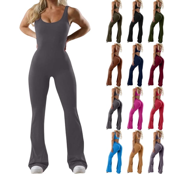 Women's Yoga Jumpsuit, Tight Fitting Bodysuit with Built in Bra and Back Cutout, Seamless Workout Jumpsuit for Women, Slimming Sports Outfit for Yoga, Gym, and Daily Casual Wear-Black