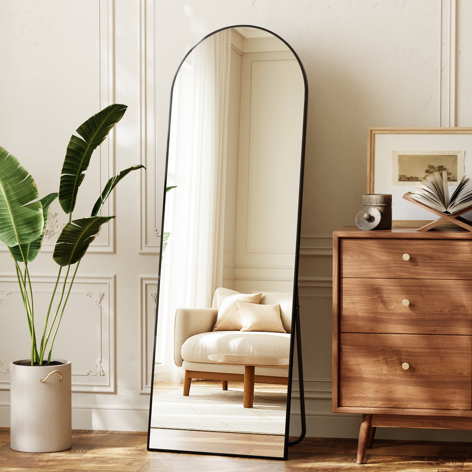 Mirrasia 59"x16.5" Arched Full Length Full Body Mirror Leaning Wall-Mounted Floor Mirror,Black