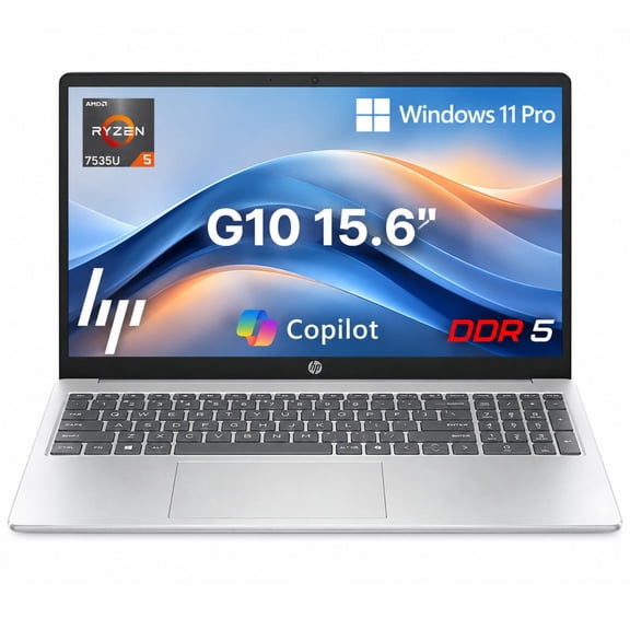 HP 255R G10 15.6" FHD Laptop, AMD Ryzen 5 7535U, 16GB DDR5, 512GB SSD, Windows 11 Pro, Silver