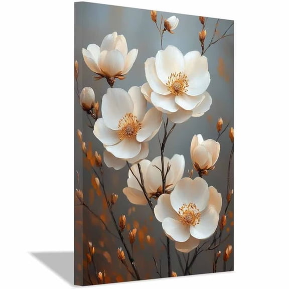 Mudket Framed,Vintage Canvas Wall Art,Ready to Hang,White Branch Floral Canvas Print,Botanical Wall Decor,Rustic Flower Wall Art,for Living Room Bedroom Kitchen Office Decor - 12"L x 8"W