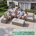 thumbnail image 4 of Clouddwell 9 Piece Outdoor Sectional Set with Swivel Rocker Chairs of 2, Wicker Rattan Patio Conversation Sets, Light Gray, 4 of 6
