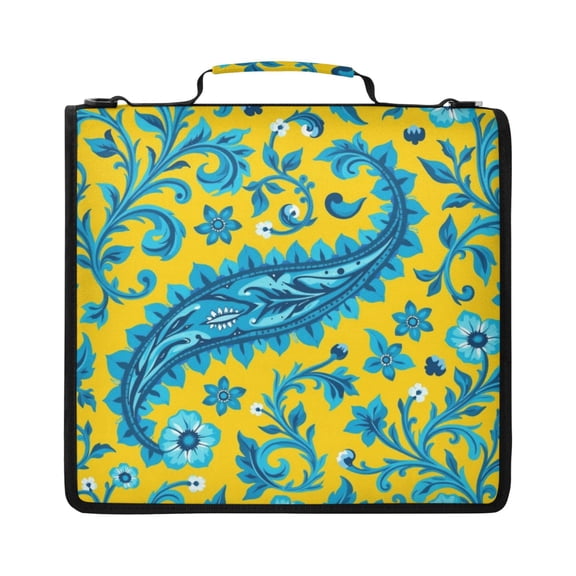 Zipper Binder with Shoulder Strap 2 inch 3 Ring Waterproof File Folder Organizer Bag 500 Sheet Blue-green Swirling Vines