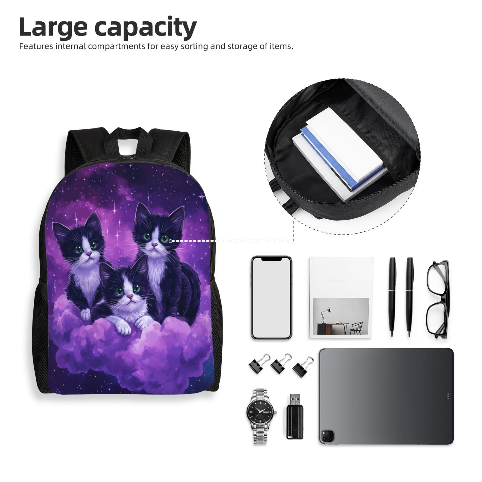 Cat Backpack Double Shoulder Backpack Durable, Spacious, Ergonomic Design for Travel, Work & Outdoor Use