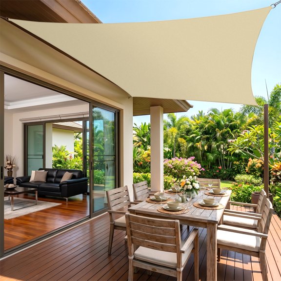 Sun Shade Sail for Patio, Yamaziot 10'x13' Rectangle Canopy, Waterproof UV Block Cover Sunshade for Outdoor Backyard Lawn Garden Pool, Beige Sand