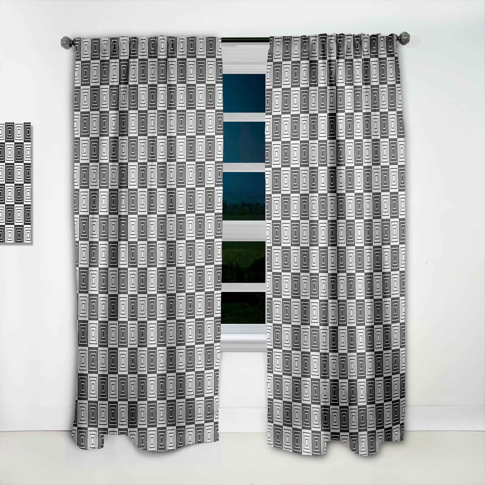 Designart 'Black and White Geometric Pattern XI' Mid-Century Modern Curtain Panel