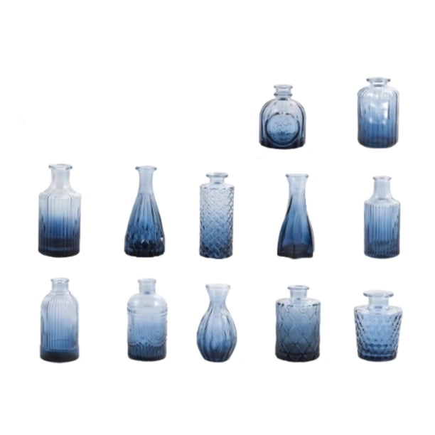 12 jarrones de vidrio para arreglos florales, contenedores portátiles para decoración del hogar, lindos Azul