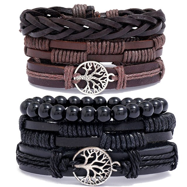 Pulseras de árbol de la vida de cuero genuino para hombres y mujeres, ojo de tigre, piedra natural, cuentas de roca de lava, pulseras elásticas tribales étnicas