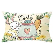 Haperlare Happy Easter Day Colored Eggs Rabbit Printing Throw Waist Pillow Case Decorative Cushion Cover 30*50cm