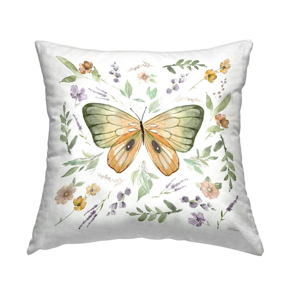 Stupell Industries Butterfly with Organic Florals Decorative Printed Throw Pillow Design by Carol Robinson.