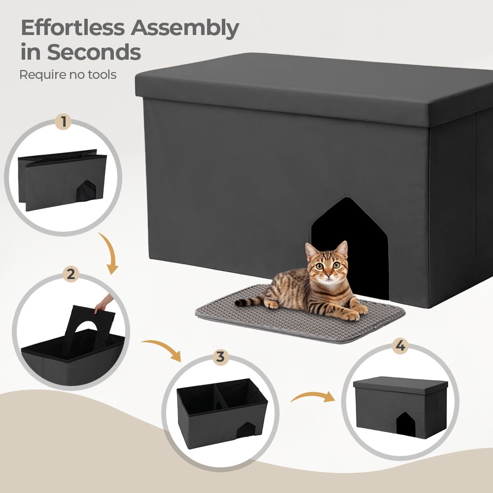 DOMIPET Cat Litter Box Enclosure Furniture Hidden, 3 IN 1 Cat Washroom Bench Storage Cabinet, Extra Large 35.4'' x 19.7'' x 19.7'', Dog Proof, Easy Clean, Easy Assembly