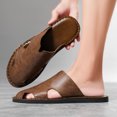 thumbnail image 3 of Rokment Mens Mules Vintage Casual Leather Hollow out Closed Toe Flat Clogs Backless Walking Slip on Sandals Brown Size 9.5, 3 of 5