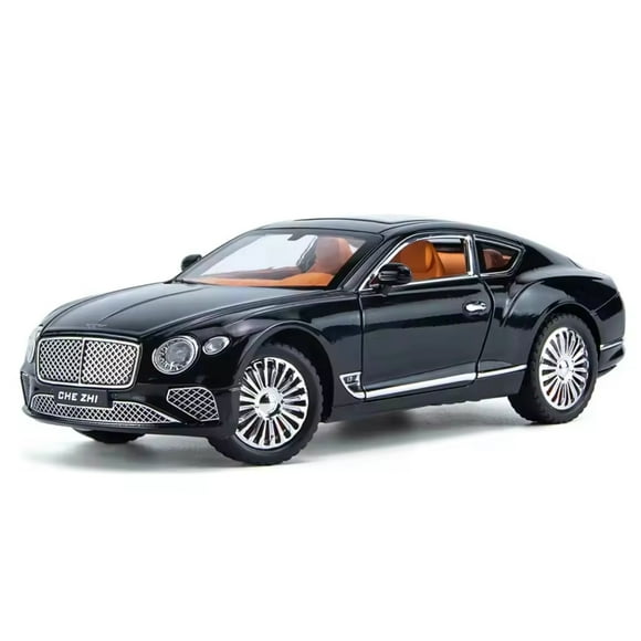 Bentley Continental GT Voiture Modèle en Métal Moulé sous Pression à l'Échelle 1:24 avec Portes Ouvrables, Action à Rétrofriction, Effets de Lumière et de Son, Longueur 22,5 cm, Poids 0,5 kg, Couleur Noire, Emballage en Boîte de Fenêtre - Détaillé