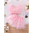 thumbnail image 2 of JYYYBF Kids Girl Summer Outfit Solid Color Fly Sleeve Laser Tops and Elastic Waist Skirts 2Pcs Clothes Set, 2 of 6