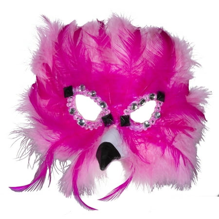 Fun and Tacky Felt Flamingo Carnival Mask w/ Feathers & Rhinestones