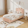 thumbnail image 3 of SLSY Double Bed Frame with Headboard, Cactus Upholstered Platform Bed for Boys and Girls, Soft Rounded Corners, Solid Wood Slats for Support/No Box Spring Required, Pink, 3 of 9