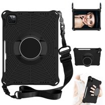 Dteck Kids Case for iPad Air 4th Gen 10.9"/iPad Pro 11 inch (2020/2018), Heavy Silicone Shockproof Case Kids Friendly Cover with Shoulder Strap/Handle Stand, Black