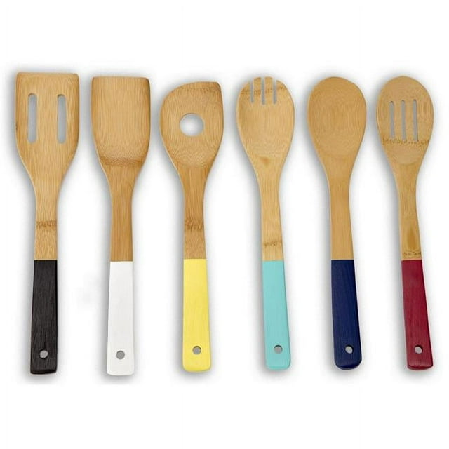 Home Basics BT44468 Cooking Utensils Set with Color Handles, Bamboo - 6 Pieces