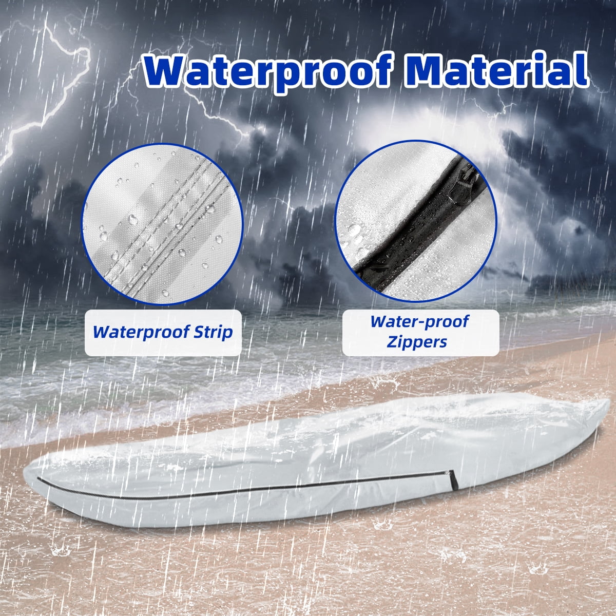 Seapisode UPF 50+ Kayak Cover, Waterproof Boat Cover for Fishing Boat/Kayak/Canoe, 420D Paddleboard Cover, Canoe Covers for Outdoor Storage Fit 12ft Kayak, Silver