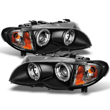 For 02-05 BMW E46 3-Series 4Dr Black Halo LED Projector Headlights