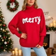 thumbnail image 6 of larppty Merry Sweater for Women Turtleneck Christmas Sweater Long Batwing Sleeve Knit Sweatshirt Loose Pullover Women Tops (Red, XL), 6 of 9