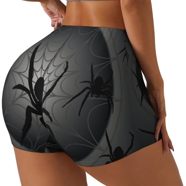 Fotbe Black Spiders Shorts Sin Costuras – Shorts Deportivos de Cintura Alta para Mujer, Elásticos para Gimnasio, Yoga, Running o Ciclismo-Small