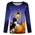 thumbnail image 4 of Blusa clásica de cuello redondo de manga larga con estampado de novedad de Halloween para mujer Pompotops FGAJ6266, 4 of 5