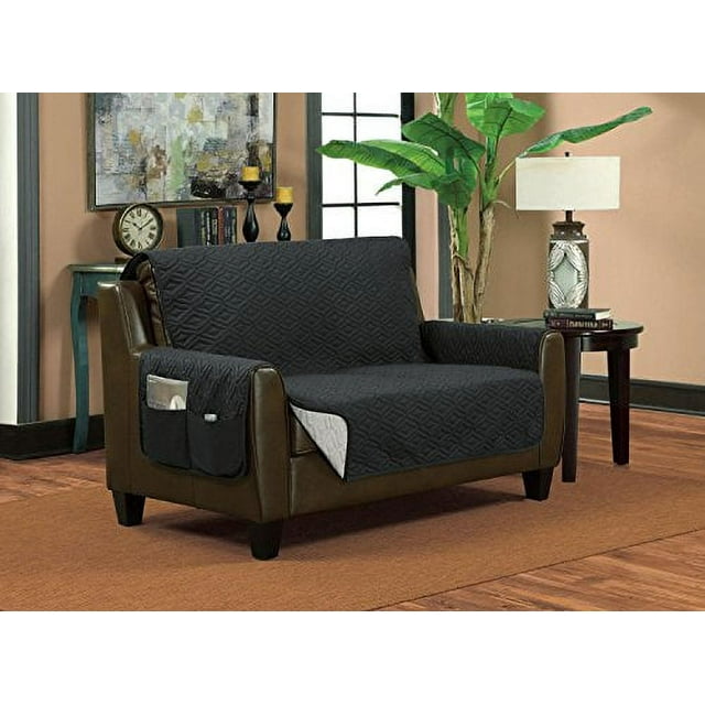 Classic Reversible Quilted Waterproof Furniture Protector Diamond Design (Loveseat, Gray/Sliver)