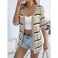 thumbnail image 5 of Women Open Front Knitted Crochet Cardigan Short Sleeve Sweater Casual Loose Comfy Light-Weight Kimonos Top Khaki XL, 5 of 8