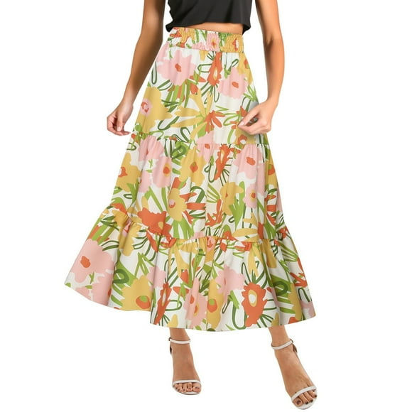 Womens Skirts above The Knee Floral Women Skirt Outfit Women Suede Skirt Casual Long Skirts Womens Knee Length Straight Ladies' Summer Fashion Flower Printed Half Green S
