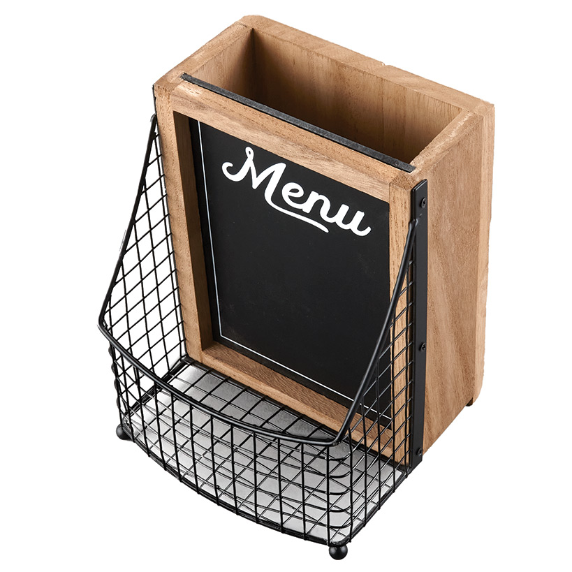 Farmhouse Utensil Holder Napkin and Silverware Caddy with Chalkboard