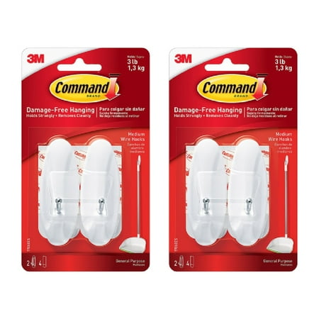 

Command Medium Wire Hooks White Plastic with Wire Holds 3 lb Damage-Free Adhesive 2 Hooks per Pack 2-Pack