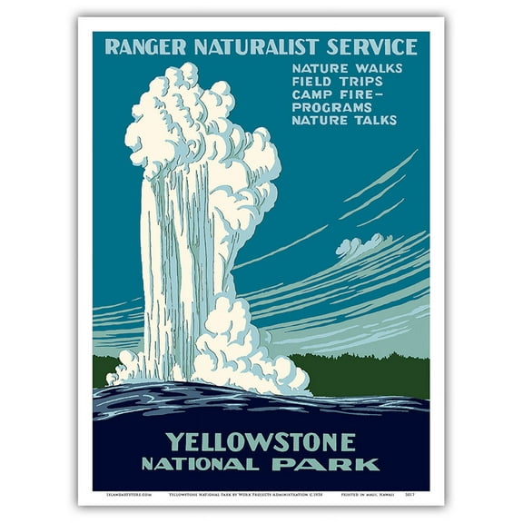 Yellowstone National Park - Old Faithful Geyser - Ranger Naturalist Service - Vintage Travel Poster by Work Projects Administration (WPA) c.1938 - Master Art Print (Unframed) 9in x 12in
