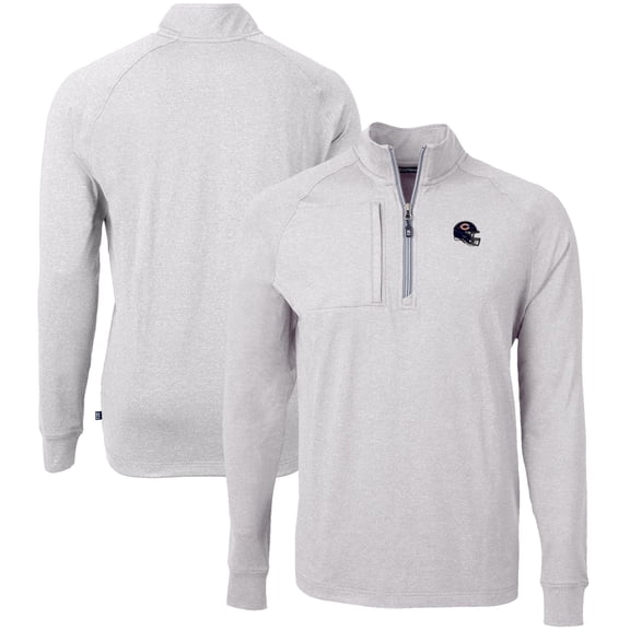 Men's Cutter & Buck Heather Gray Chicago Bears Big & Tall Adapt Eco Raglan Quarter-Zip Jacket