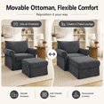 thumbnail image 3 of Aukfa 37.5" Oversized Chenille Accent Chair with Ottoman, Upholstered Armchair with Footrest for Living Room,Gray, 3 of 8