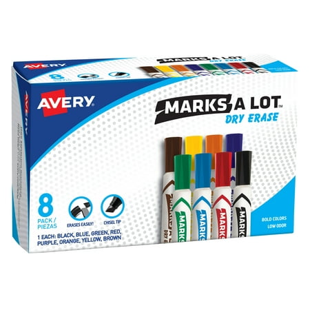 Avery Marks A Lot Dry Erase Markers, Desk-Style, 8 Assorted Markers