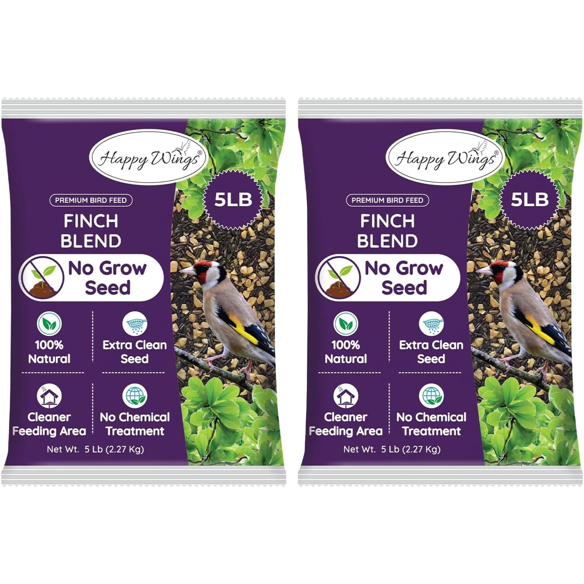 Happy Wings Finch Blend Bird Food, Mix of Sunflower Hearts/Kernels and Nyjer Seed, 10 Pounds- 5 Pounds Combo Pack of 2 | No Grow Seed for Wild Birds