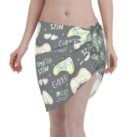 Disketp Gamers Women Swimsuit Cover Up Short Chiffon Summer Beach Sarong Bikini Wrap Skirt Bathing Suit