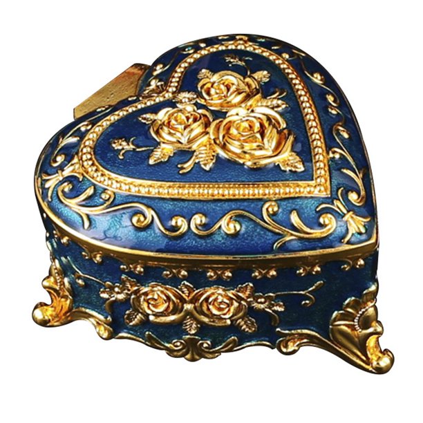 Caja de joyería Yuyangstore de corazón decorativa portátil de metal azul