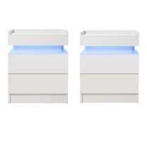 Hommpa LED Nightstand Set of 2 High Gloss Modern 2 Drawer Bedside End Table White
