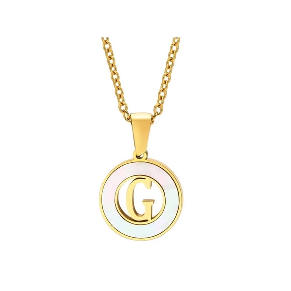 PAURO Women's Stainless Steel Initial Letter Necklace Round Shell Jewelry Accessories G