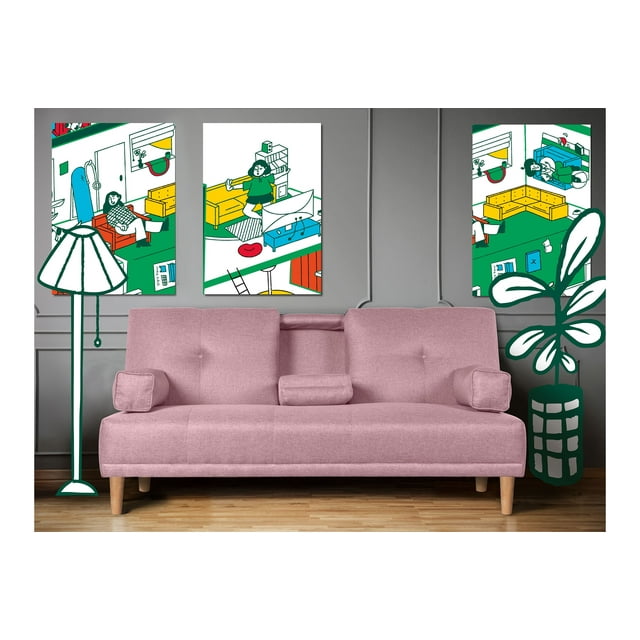 Sofá Cama De Lino Palo De Rosa Modelo Coffey Makora Con Portavasos