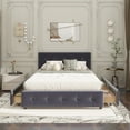thumbnail image 3 of Upholstered Platform Bed with Classic Headboard and 4 Drawers, No Box Spring Needed, Linen Fabric, Queen Size Dark gray, 3 of 13