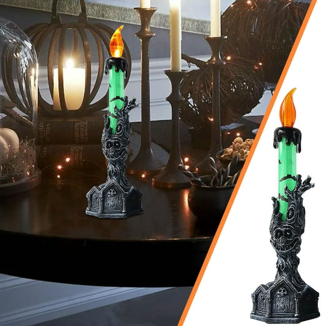 Xihbxyly Árbol de Esqueleto de Halloween, Mano con Vela, Lámpara Decorativa Led, Accesorio de Fiesta Espeluznante, Decoración Del Hogar, Idea de Regalo Única, Funciona con Pilas, Tamaño 6,5 X 6,5 X 2